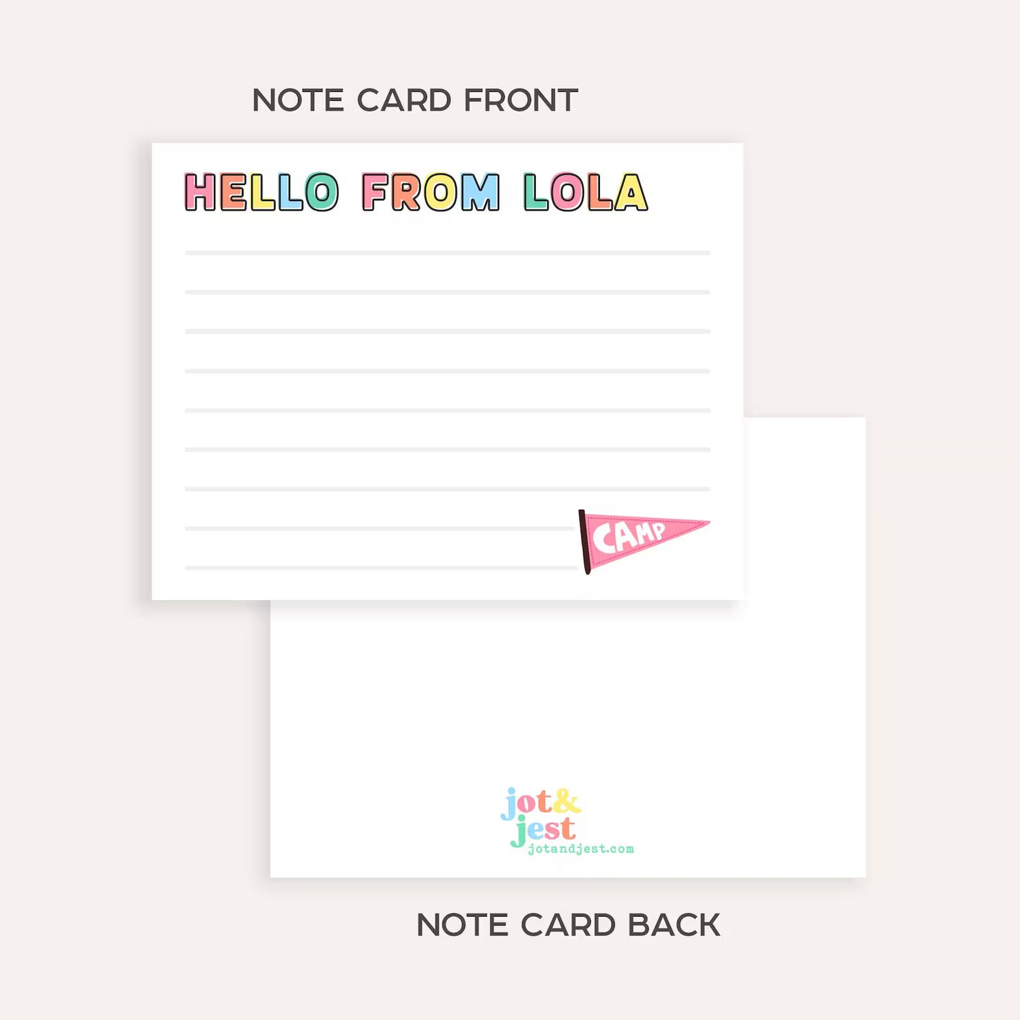 Personalized Kids Camp Stationery Set • Custom Name Flat Notecards • Cute Summer Camp Thank You Cards • Set of 12