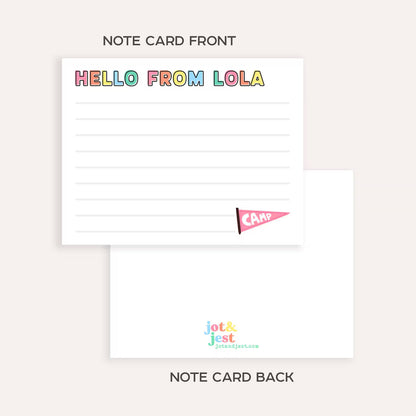 Personalized Kids Camp Stationery Set • Custom Name Flat Notecards • Cute Summer Camp Thank You Cards • Set of 12
