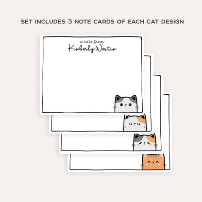 Personalized Cat Stationery Set • Custom Name Flat Notecards • Cute Cat Thank You Cards • Cat Lover Gift • Set of 12