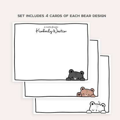 Personalized Teddy Bear Stationery Set • Custom Name Flat Notecards • Cute Bear Thank You Cards • Kids Gift • Set of 12
