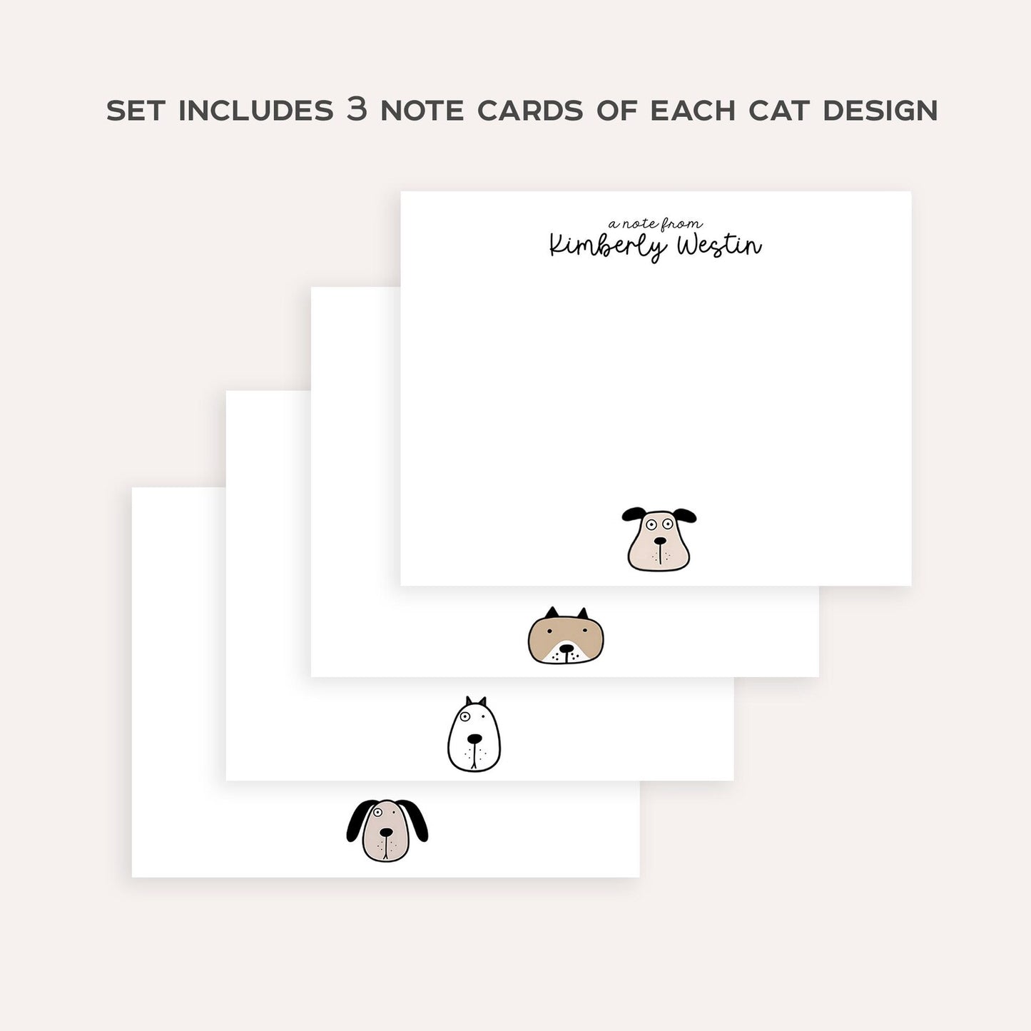 Personalized Cartoon Dog Stationery Set • Custom Name Flat Notecards • Cute Dog Thank You Cards • Dog Lover Gift • Set of 12