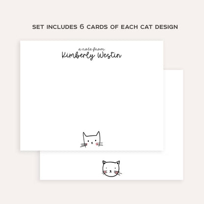 Personalized Cute Cat Stationery Set • Custom Name Flat Notecards • Cat Thank You Cards • Cat Lover Gift • Set of 12