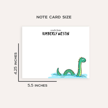 Personalized Loch Ness Notecards • Custom Name Stationery • Cute Nessie Flat Note Cards • Loch Ness Monster Thank You Gift