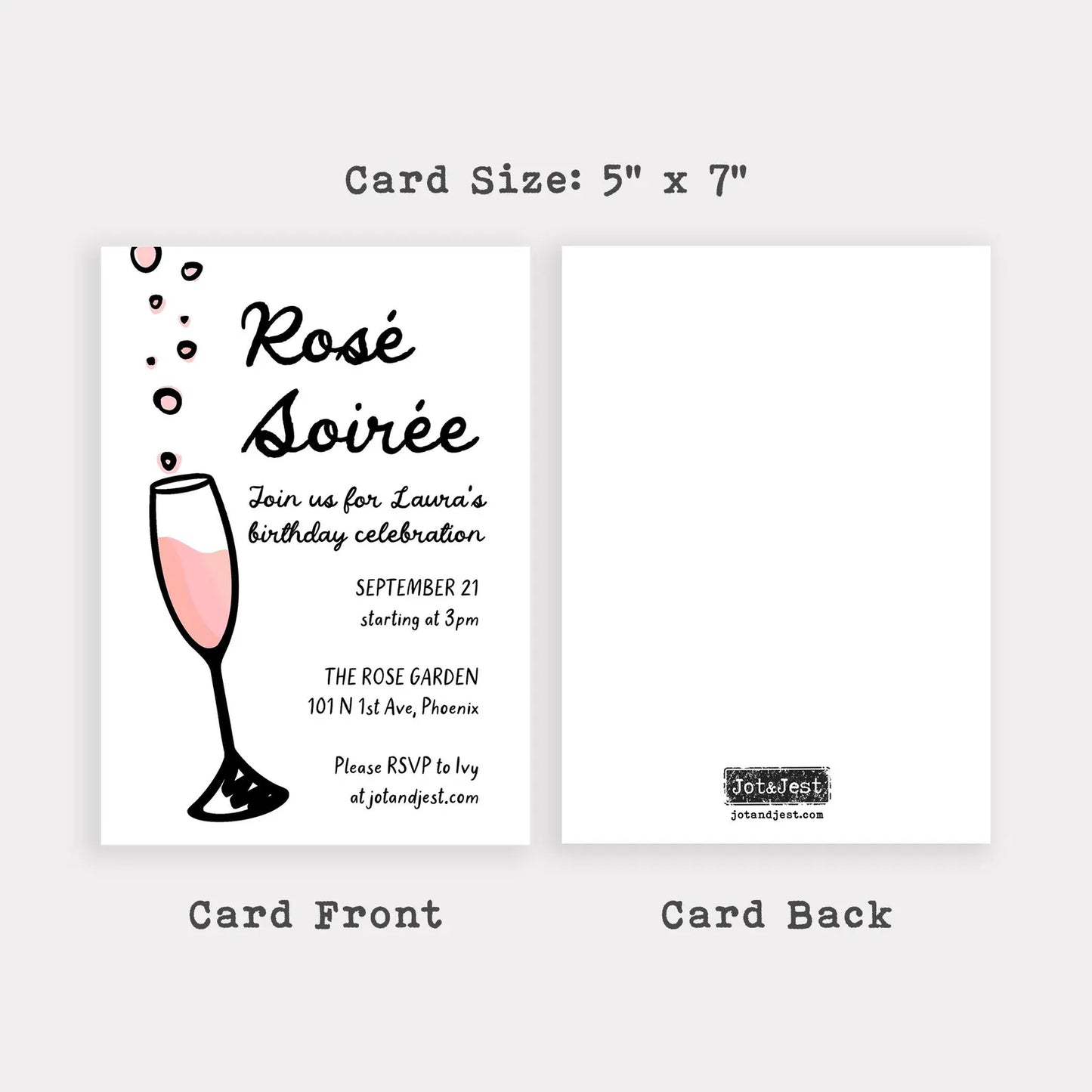 Rosé Soirée Party Invitation • Personalized Birthday Party Invite • Rosé Theme Celebration Invitation • Save the Date