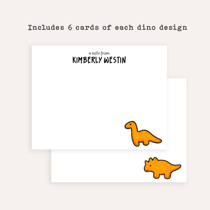 Personalized Dino Nugget Stationery Set • Custom Name Flat Notecards • Cute Cartoon Dinosaur Thank You Cards • Kids Gift • Set of 12