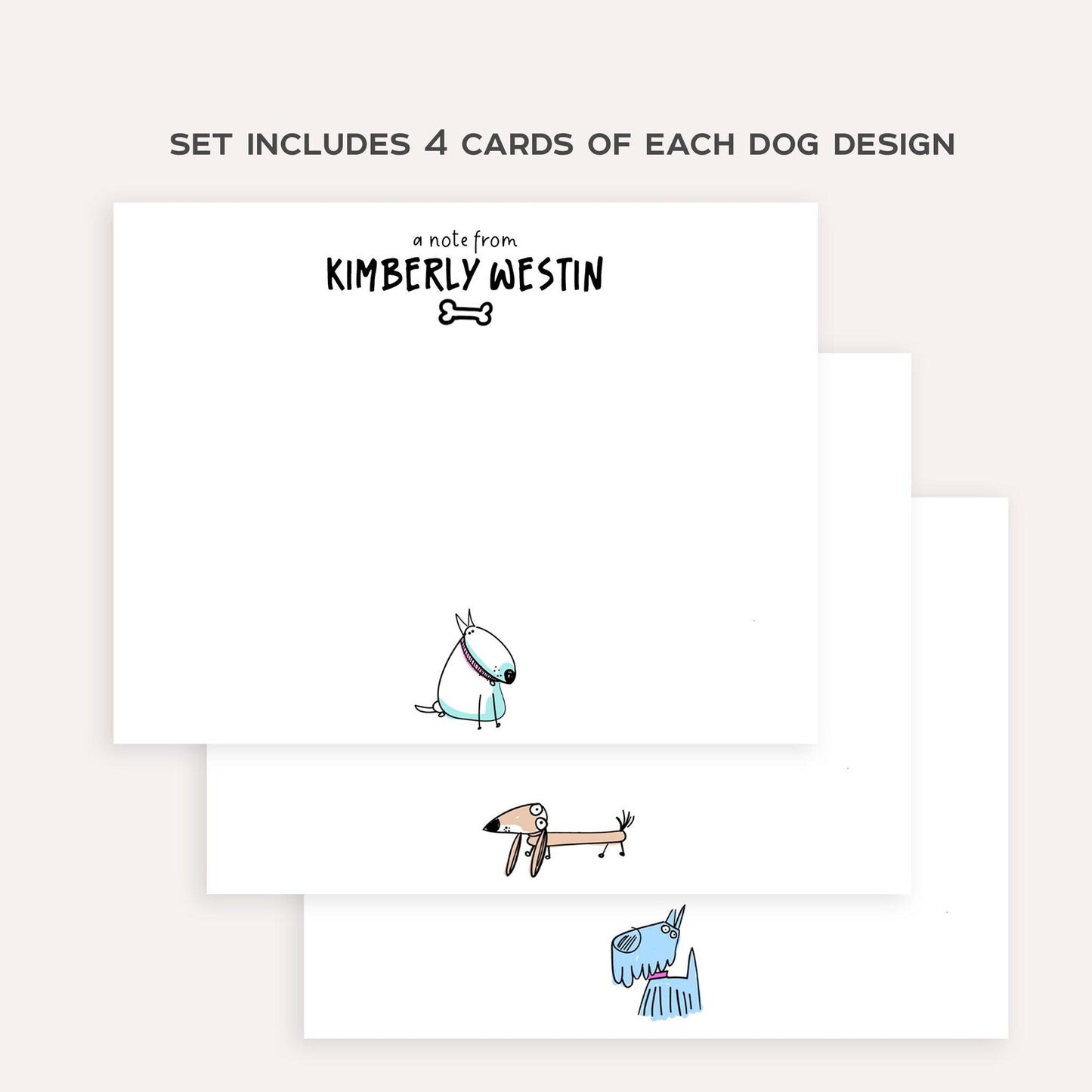Personalized Dog Stationery Set • Custom Name Flat Notecards • Cute Cartoon Dog Thank You Cards • Dog Lover Gift • Set of 12