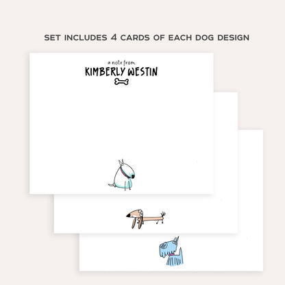 Personalized Dog Stationery Set • Custom Name Flat Notecards • Cute Cartoon Dog Thank You Cards • Dog Lover Gift • Set of 12