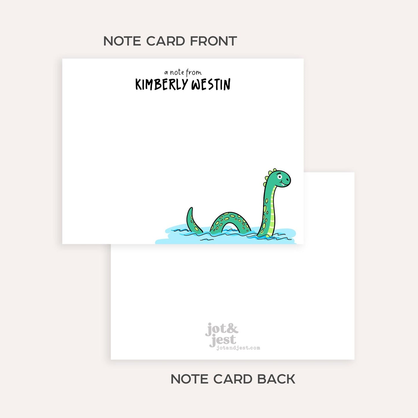 Personalized Loch Ness Notecards • Custom Name Stationery • Cute Nessie Flat Note Cards • Loch Ness Monster Thank You Gift