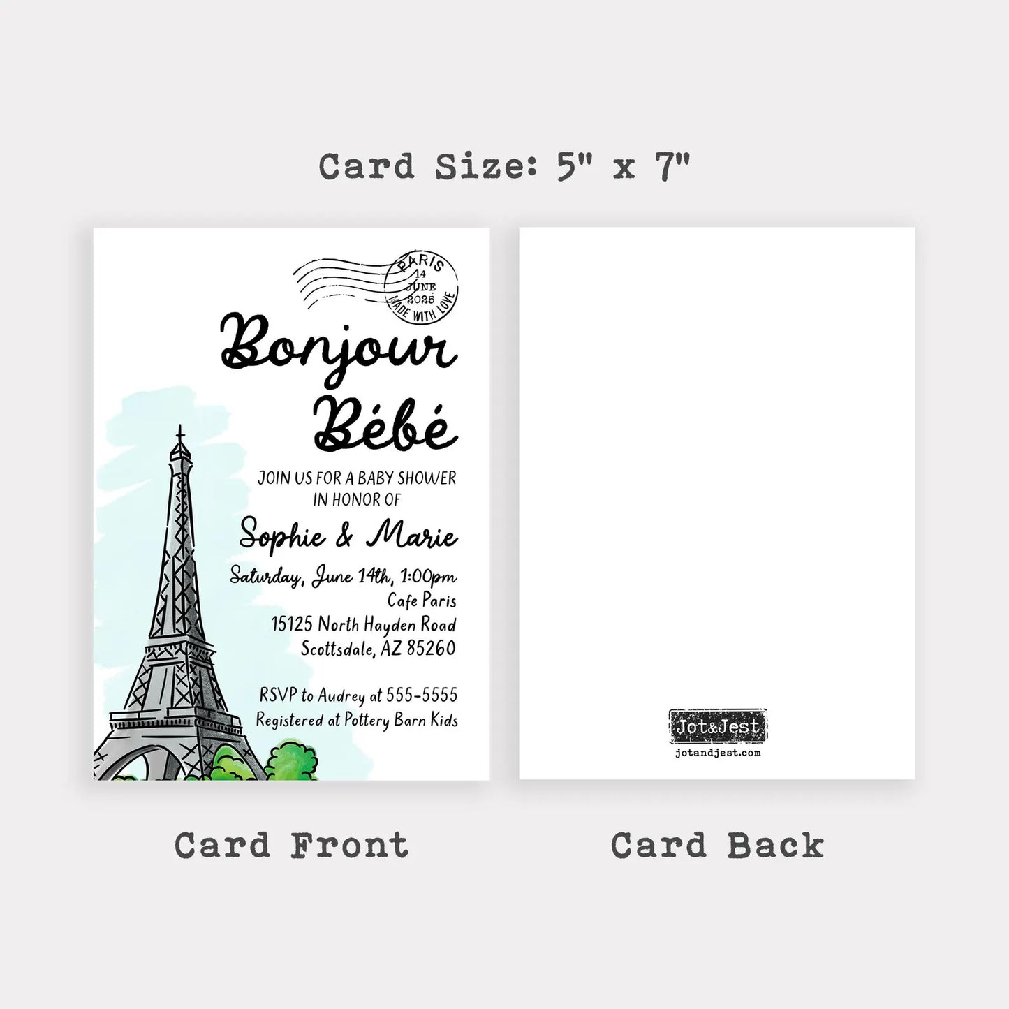 Personalized Paris Baby Shower Invitation • French Paris Theme Baby Shower Invite • Custom Save the Date Card