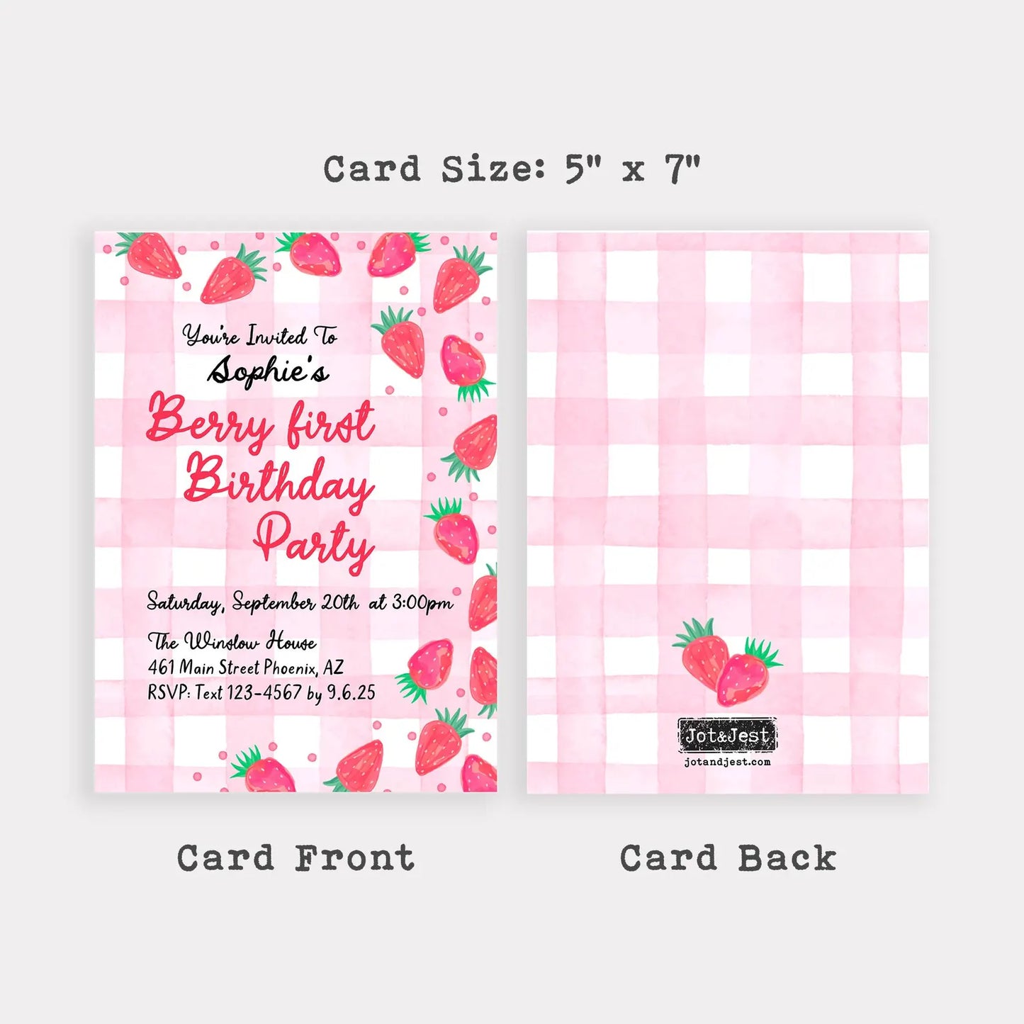 Berry First Birthday Invitation • Strawberry First Birthday Invite • Personalized Kids Birthday Party Invitation