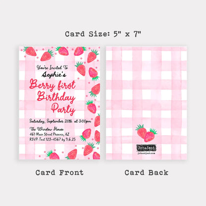Berry First Birthday Invitation • Strawberry First Birthday Invite • Personalized Kids Birthday Party Invitation