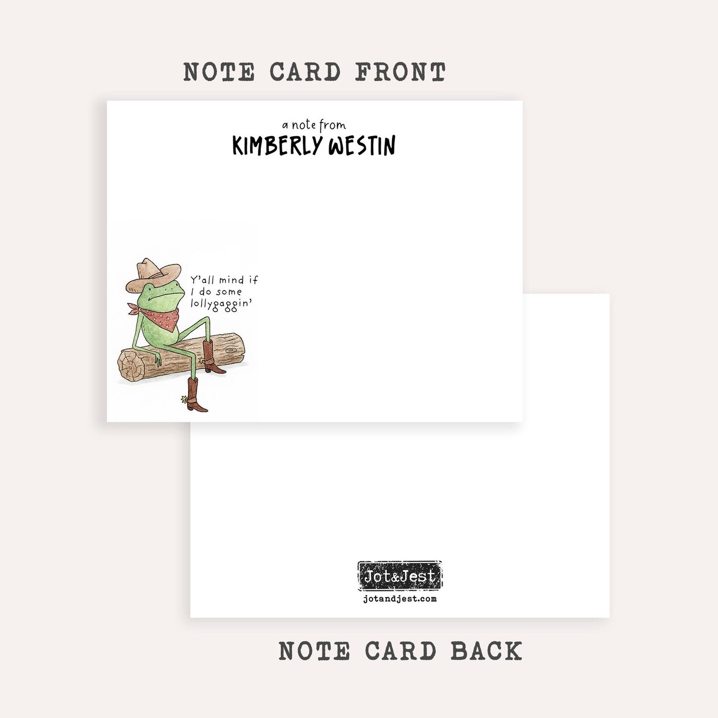 Personalized Western Frog Stationery • Funny Lollygaggin’ Frog Notecards • Custom Name Flat Thank You Cards • Set of 12