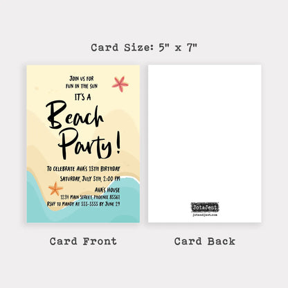 Personalized Beach Party Invitation • Custom Summer Birthday Invite • Kids Beach Party Invitation • Save the Date Card