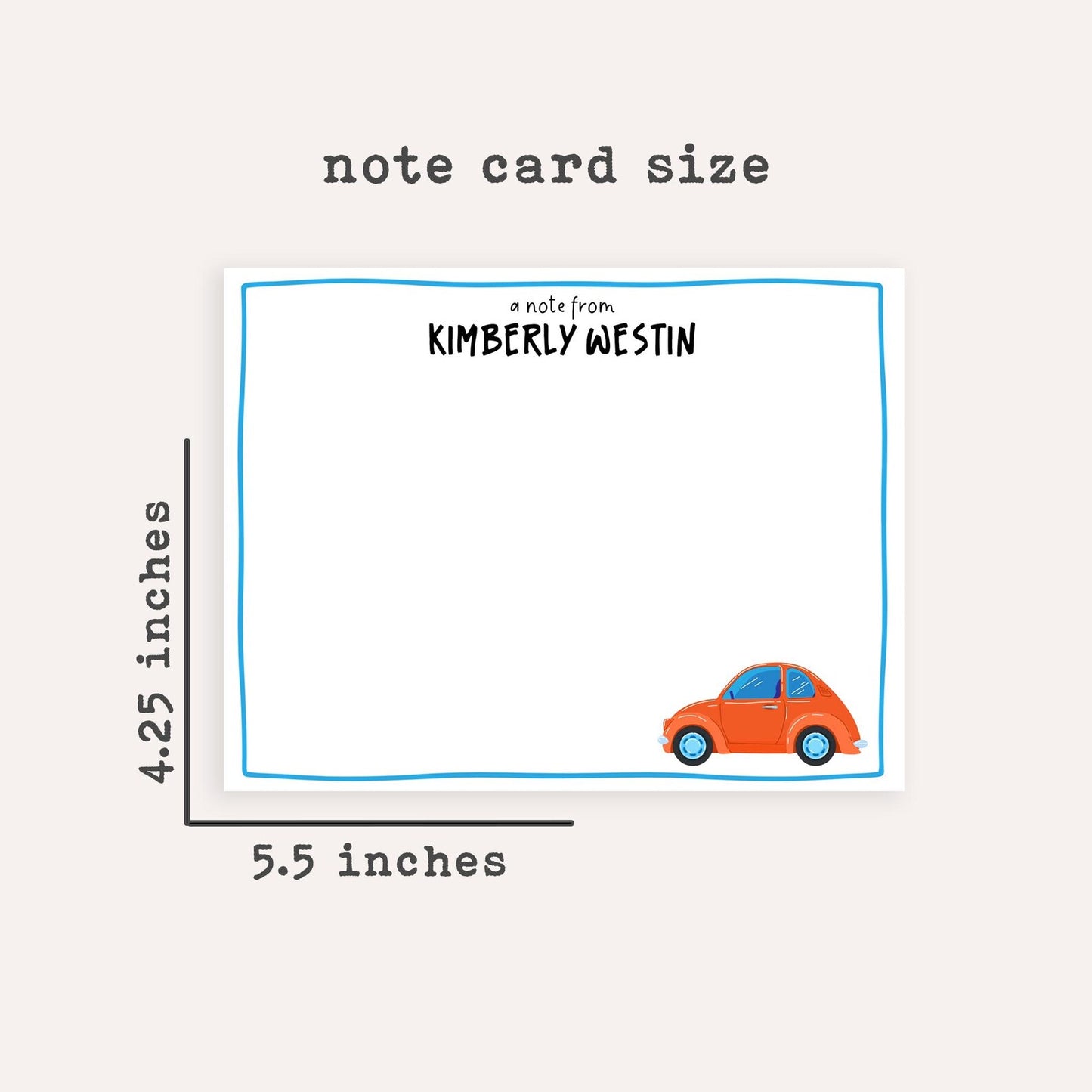 Personalized VW Beetle Stationery Set • Custom Name Flat Notecards • Cute Car Thank You Cards • Vintage Car Lover Gift • Set of 12
