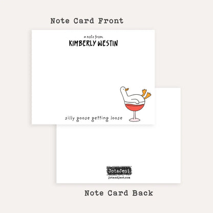 Personalized Silly Goose Stationery Set • Funny Wine Goose Notecards • Custom Name Flat Thank You Cards • Cute Cartoon Gift