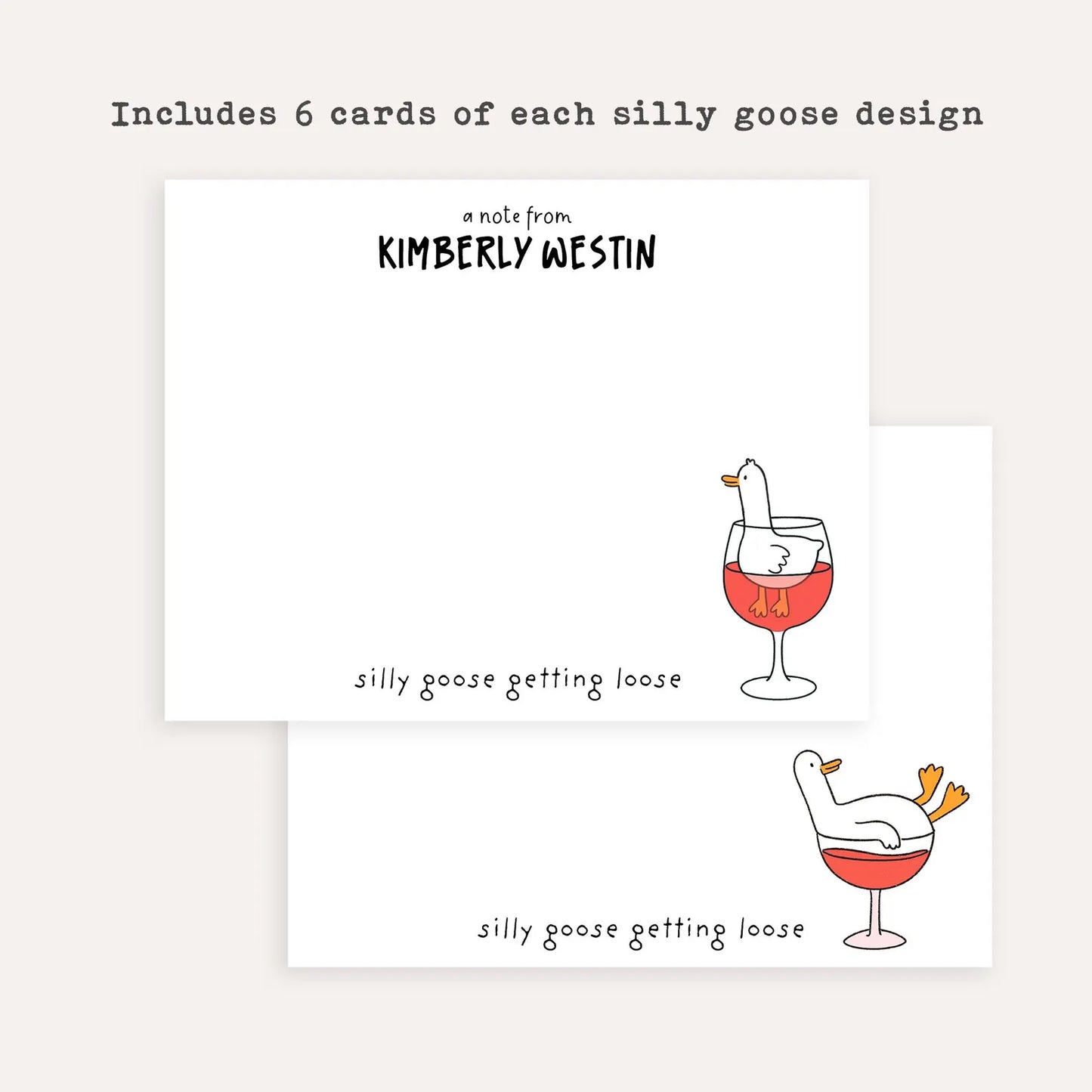 Personalized Silly Goose Stationery Set • Funny Wine Goose Notecards • Custom Name Flat Thank You Cards • Cute Cartoon Gift