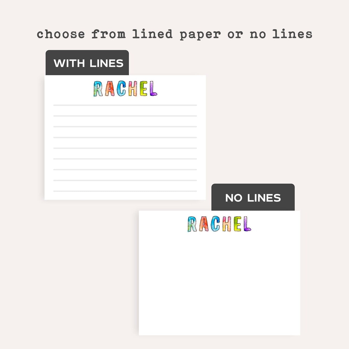 Personalized Watercolor Name Stationery Set • Kids Camp Notecards • Custom Summer Camp Thank You Cards • Set of 12