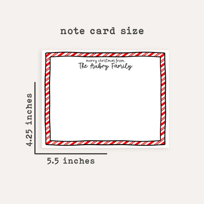 Personalized Candy Cane Christmas Stationery • Custom Name Holiday Notecards • Family Thank You Cards • Custom Flat Notecards • Set of 12
