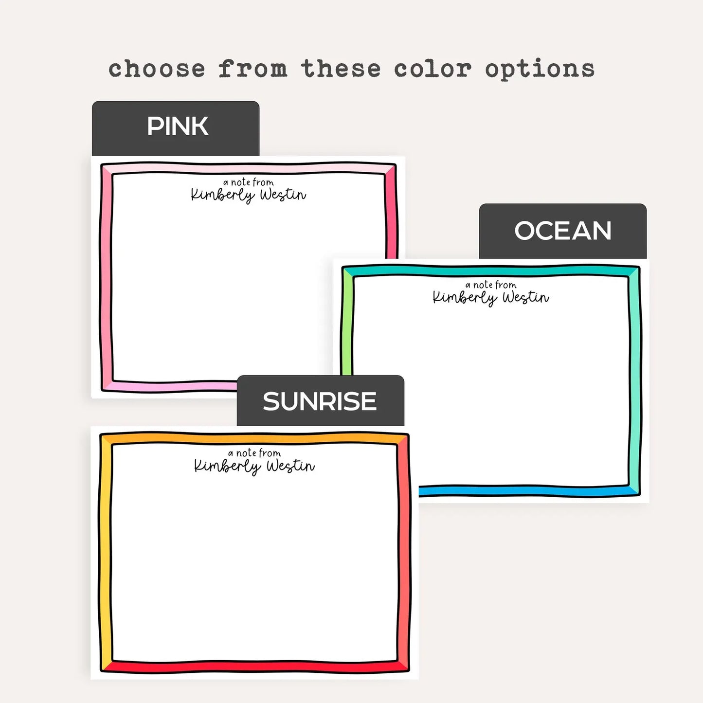 Personalized Gradient Stationery • Pink Note Card Set • Custom Name Notecards • Kids Thank You Cards • Color Gradient Stationery Set of 12