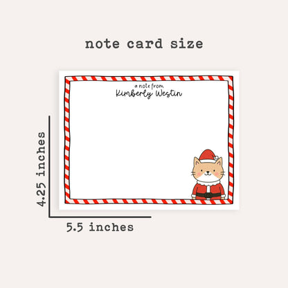 Personalized Cat Santa Stationery Set • Custom Name Flat Notecards • Christmas Cat Thank You Cards • Holiday Cat Gift • Set of 12