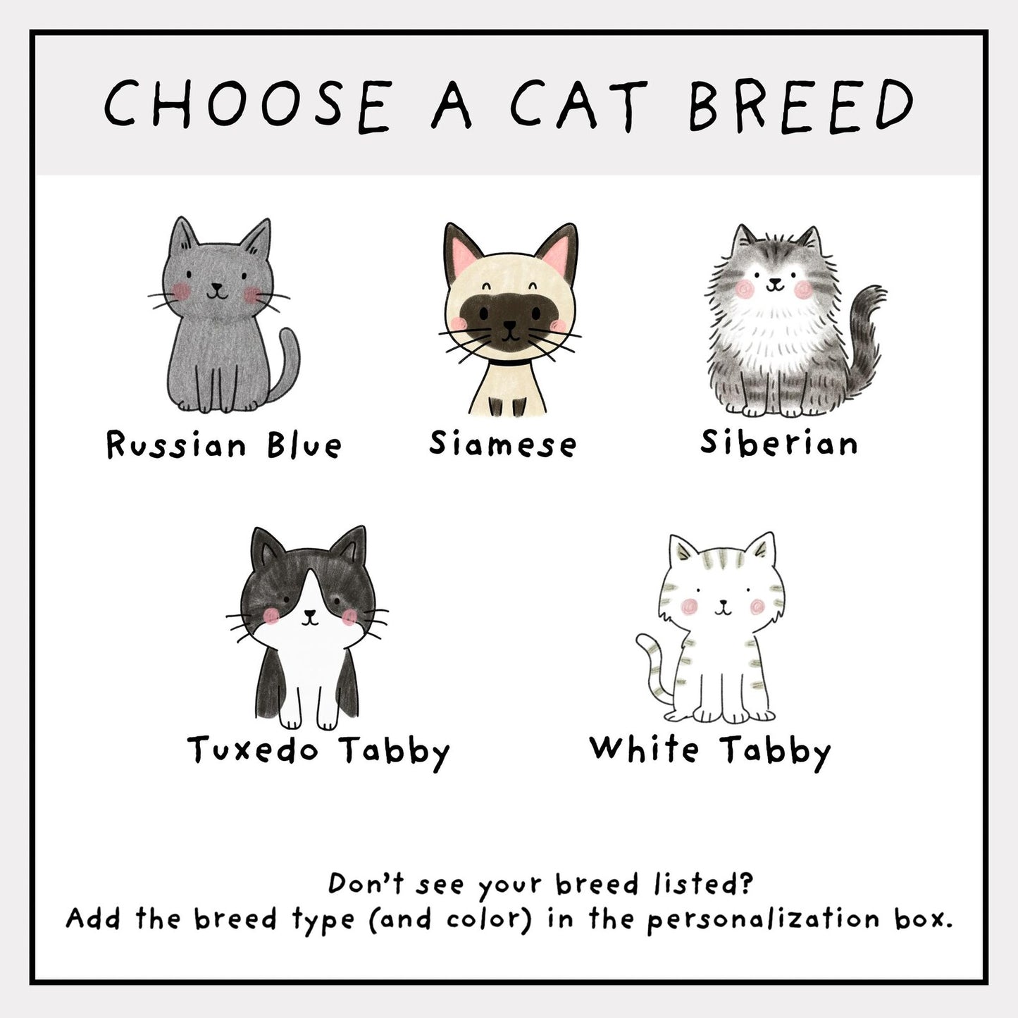 Personalized Cat Breed Stationery Set • Cute Cat Doodle Notecards • Custom Pet Stationery Gift • Set of 12