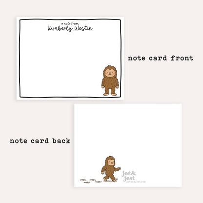 Personalized Bigfoot Notecards • Custom Name Stationery • Cute Sasquatch Flat Note Cards • Bigfoot Thank You Gift • Set of 12