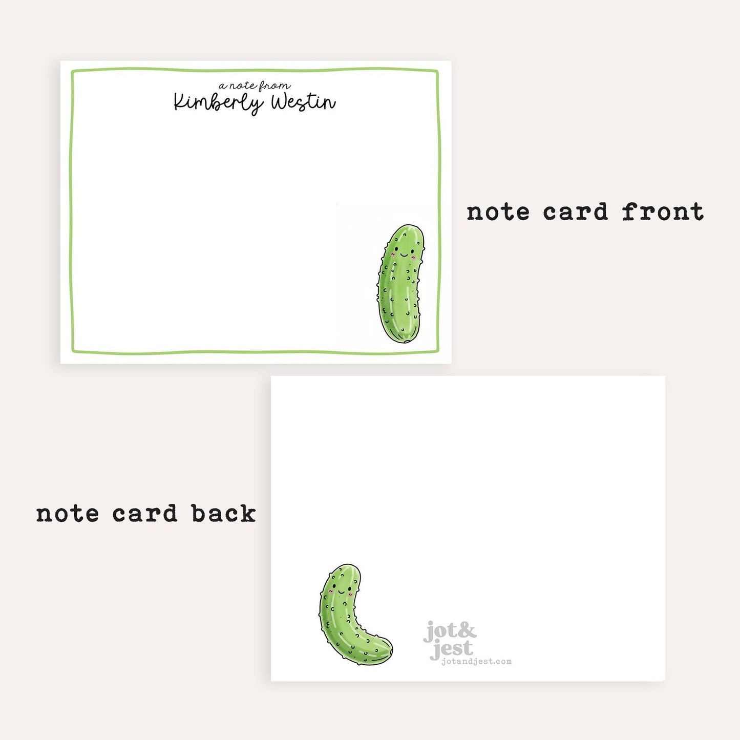 Personalized Pickle Note Cards • Custom Name Stationery • Funny Pickle Notecards • Cute Pickle Thank You Cards • Set of 12