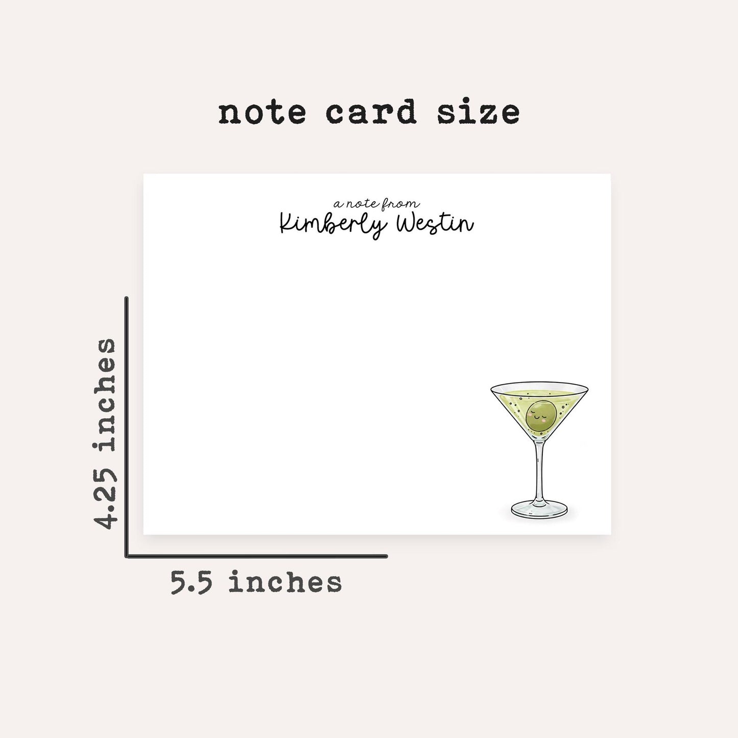 Personalized Martini Note Cards • Custom Name Stationery • Dirty Martini Olive Notecards • Funny Thank You Cards • Set of 12