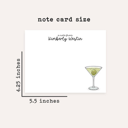 Personalized Martini Note Cards • Custom Name Stationery • Dirty Martini Olive Notecards • Funny Thank You Cards • Set of 12