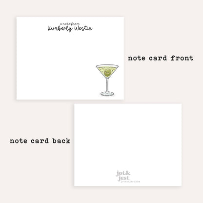 Personalized Martini Note Cards • Custom Name Stationery • Dirty Martini Olive Notecards • Funny Thank You Cards • Set of 12