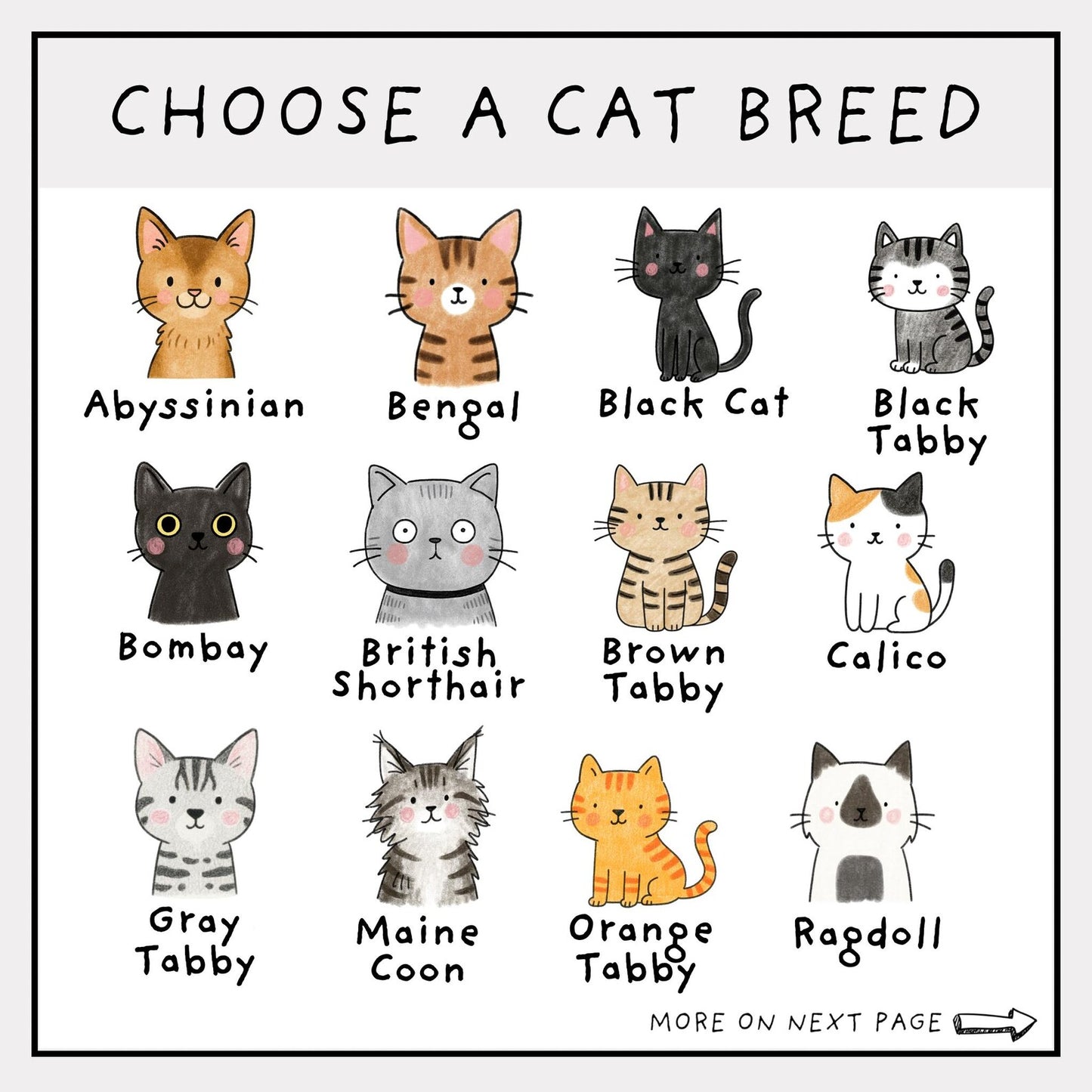 Personalized Cat Breed Stationery Set • Cute Cat Doodle Notecards • Custom Pet Stationery Gift • Set of 12