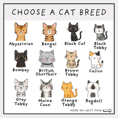 Personalized Cat Breed Stationery Set • Cute Cat Doodle Notecards • Custom Pet Stationery Gift • Set of 12