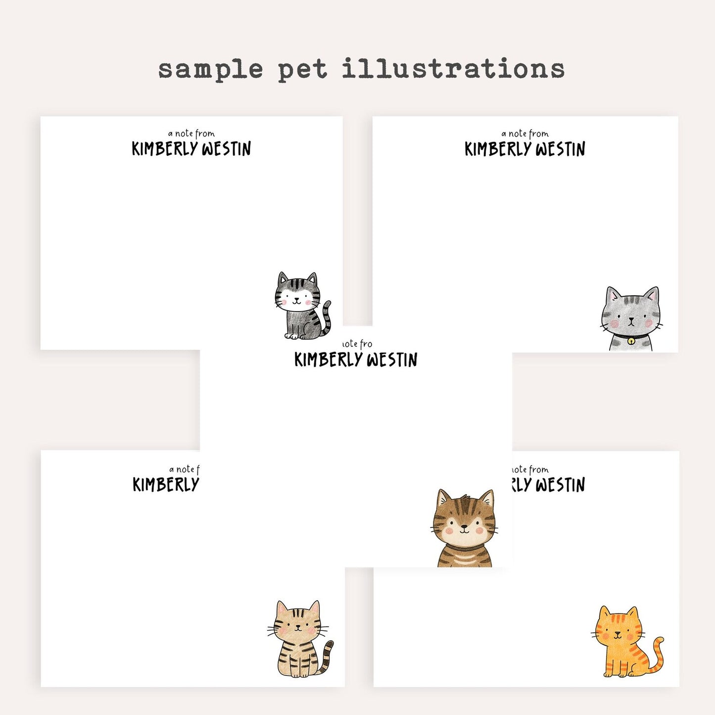 Personalized Cat Breed Stationery Set • Cute Cat Doodle Notecards • Custom Pet Stationery Gift • Set of 12