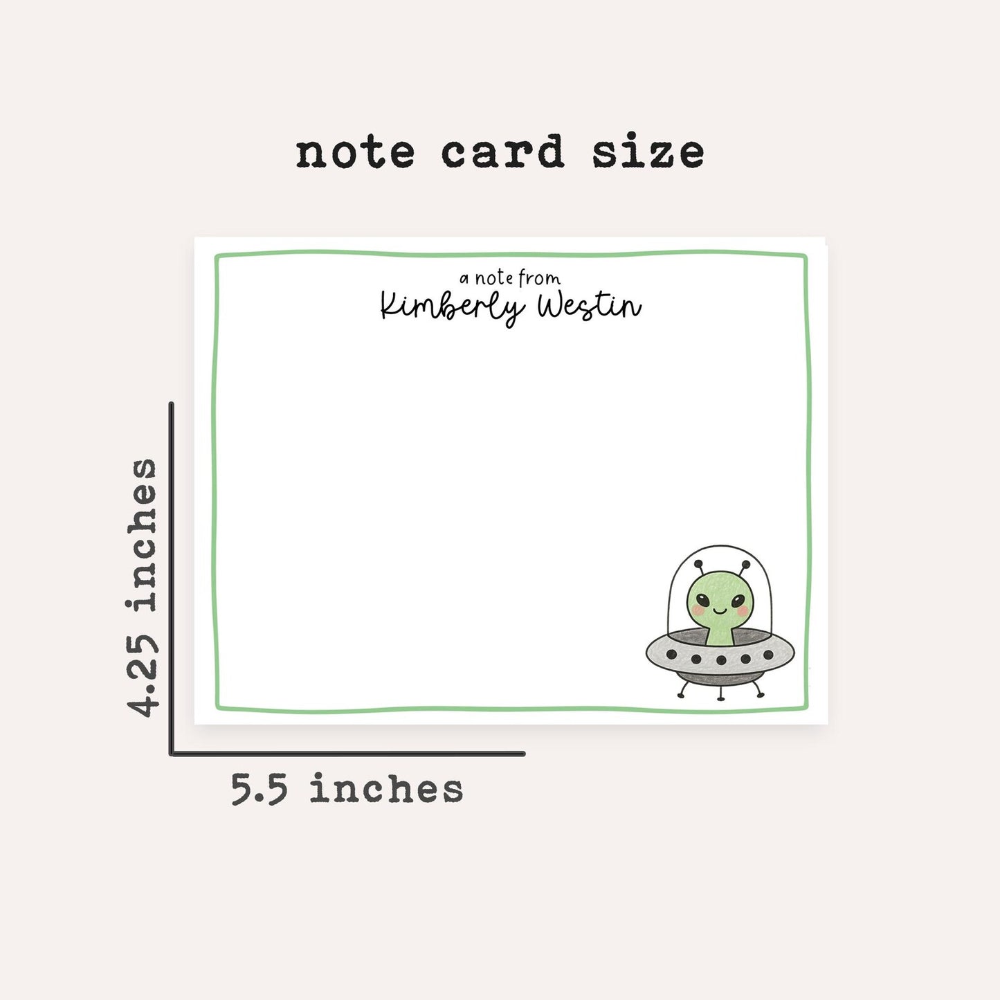 Personalized UFO Notecards • Cute Alien Stationery • Custom Name Space Note Cards • UFO Spaceship Thank You Card Set of 12