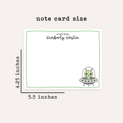 Personalized UFO Notecards • Cute Alien Stationery • Custom Name Space Note Cards • UFO Spaceship Thank You Card Set of 12