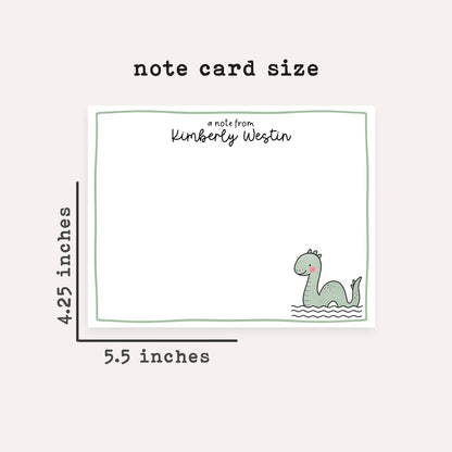 Personalized Loch Ness Notecards • Custom Name Stationery • Cute Nessie Flat Note Cards • Loch Ness Monster Thank You Gift Cartoon Nessie