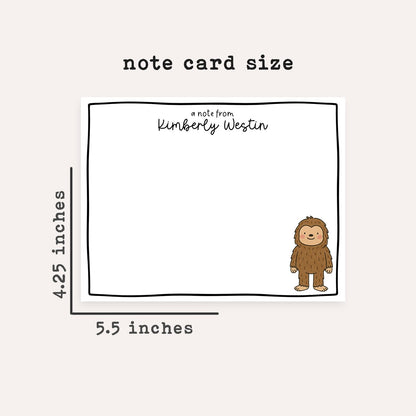 Personalized Bigfoot Notecards • Custom Name Stationery • Cute Sasquatch Flat Note Cards • Bigfoot Thank You Gift • Set of 12