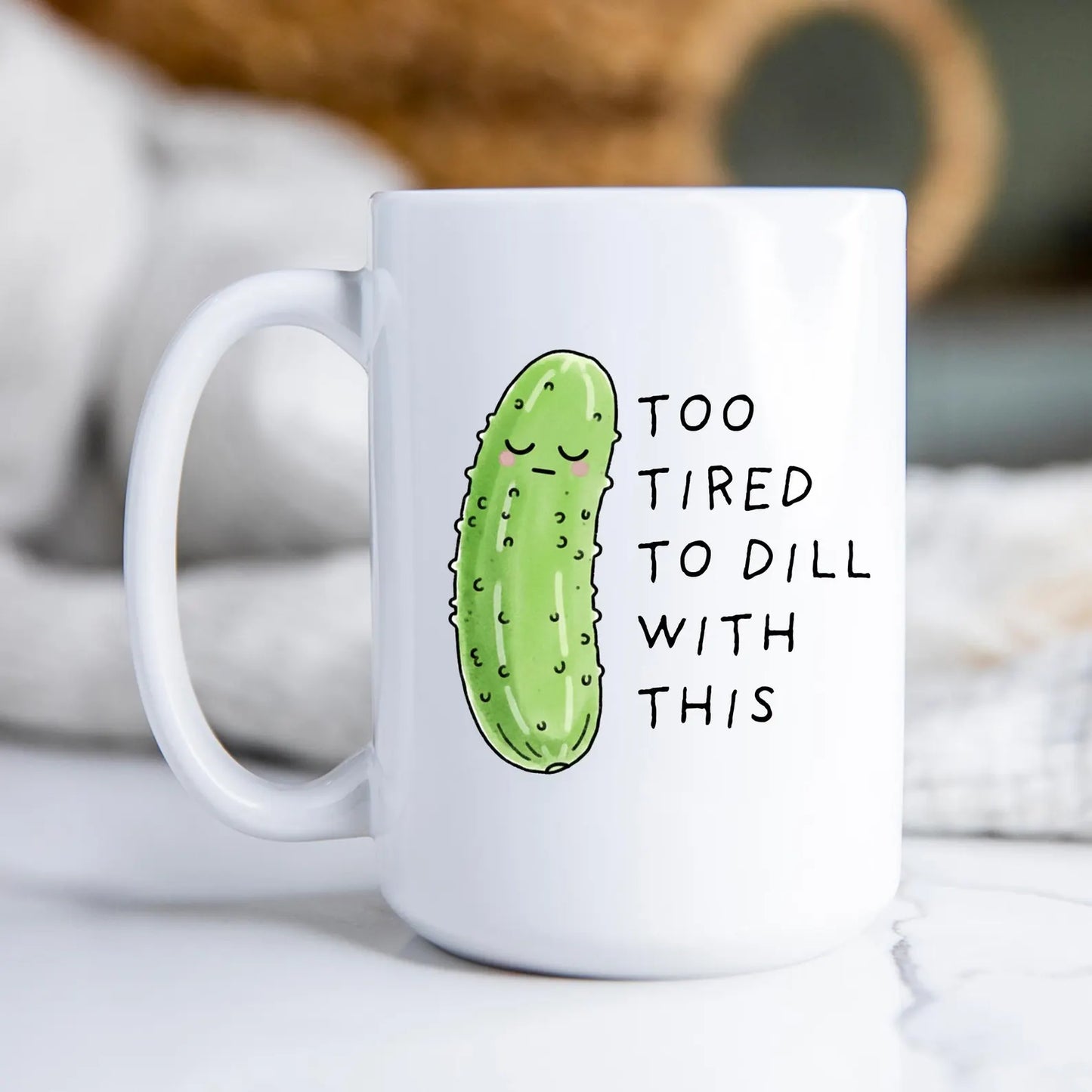 Funny Pickle Mug • Cartoon Pickle Coffee Cup • Sarcastic Big Dill Gift • Cute Pickle Illustration • Choose Your Mug Size