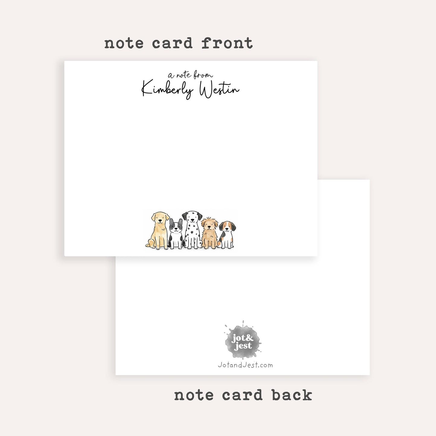 Personalized Dog Stationery Set • Custom Dog Notecards • Cute Cartoon Dog Flat Note Cards • Thank You Notes • Custom Name • Set of 12