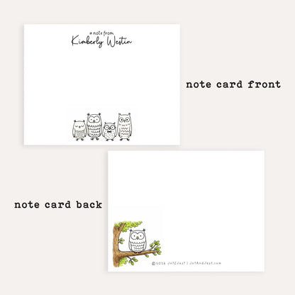 Personalized Owl Stationery Set • Custom Owl Flat Notecards • Cute Owl Thank You Cards • Custom Name Stationery • Set of 12