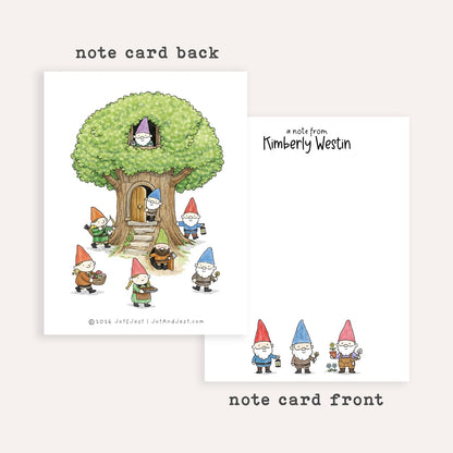 Personalized Gnome Flat Note Cards • Custom Gnome Stationery • Whimsical Gnome Thank You Cards • Custom Name Notecards