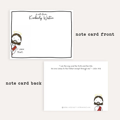 Personalized Jesus Stationery Set • Custom Christian Flat Notecards • Religious Thank You Cards • Custom Name Gift Set of 12 Jesus Saw That