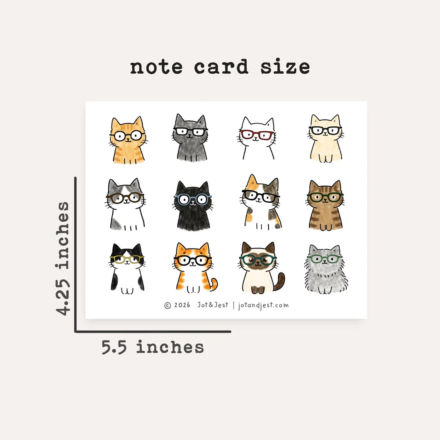 Personalized Cat Glasses Notecards • Cute Cat Stationery • Custom Name Cat Thank You Cards • Set of 12 Flat Note Cards