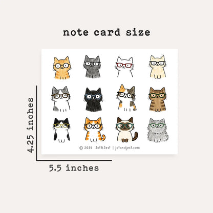Personalized Cat Glasses Notecards • Cute Cat Stationery • Custom Name Cat Thank You Cards • Set of 12 Flat Note Cards