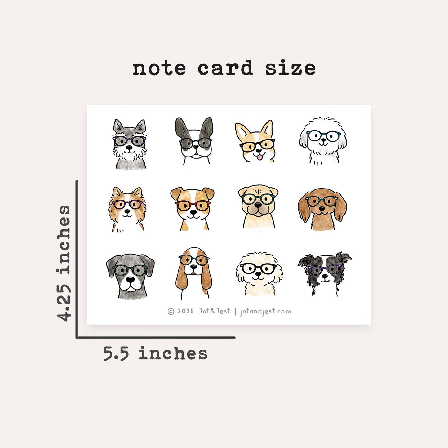 Personalized Dog Glasses Notecards • Cute Dog Stationery • Custom Name Dog Thank You Cards • Set of 12 Flat Note Cards