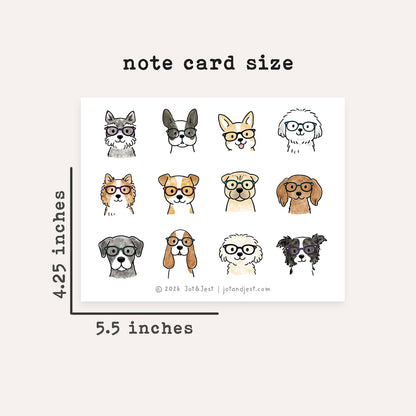 Personalized Dog Glasses Notecards • Cute Dog Stationery • Custom Name Dog Thank You Cards • Set of 12 Flat Note Cards