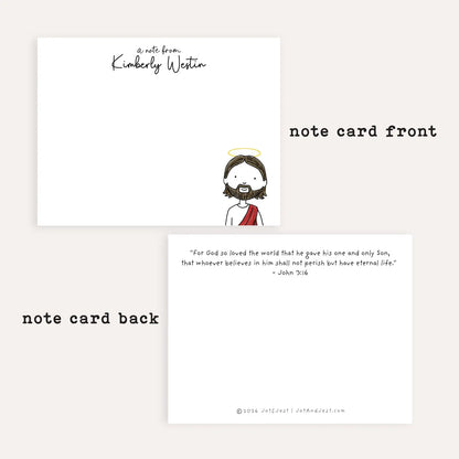 Personalized Jesus Stationery Set • Custom Christian Flat Notecards • Religious Thank You Cards • Custom Name Gift Set of 12