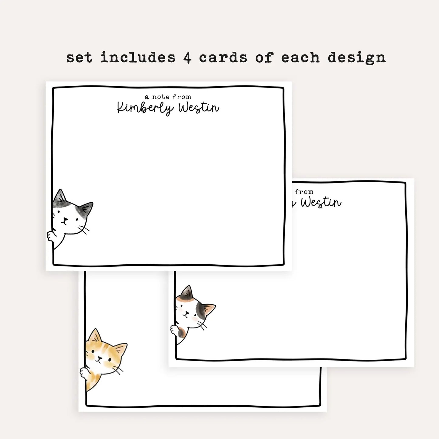 Personalized Sneaky Cat Stationery Set • Custom Name Flat Notecards • Cute Cat Thank You Cards • Monogram Stationery Gift • Set of 12 • Sneaky Cats