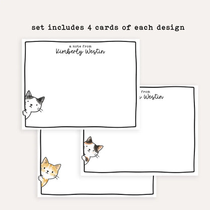 Personalized Sneaky Cat Stationery Set • Custom Name Flat Notecards • Cute Cat Thank You Cards • Monogram Stationery Gift • Set of 12 • Sneaky Cats