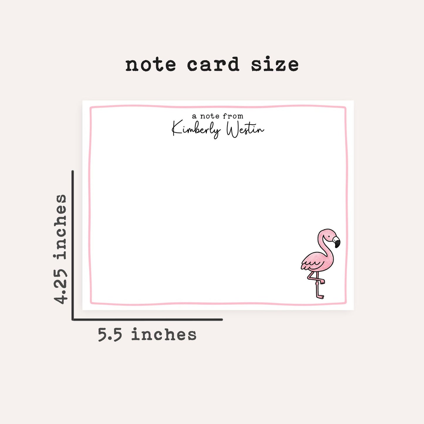 Personalized Pink Flamingo Stationery Set • Custom Name Flat Notecards • Flamingo Thank You Cards • Cute Stationery Gift • Set of 12